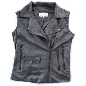 Georgie Grey Soft Faux Suede Moto Vest D77